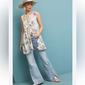 Anthropologie Floral Sleeveless Dress - White and Purple